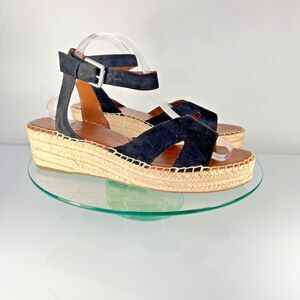 Franco Sarto Pellia Espadrille Sandal Black Ankle Strap Faux Leather